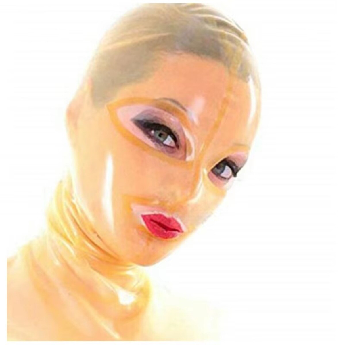 Latex Hood Transparent Rubber Mask Open Eye and Mouth Back Zip Handmade