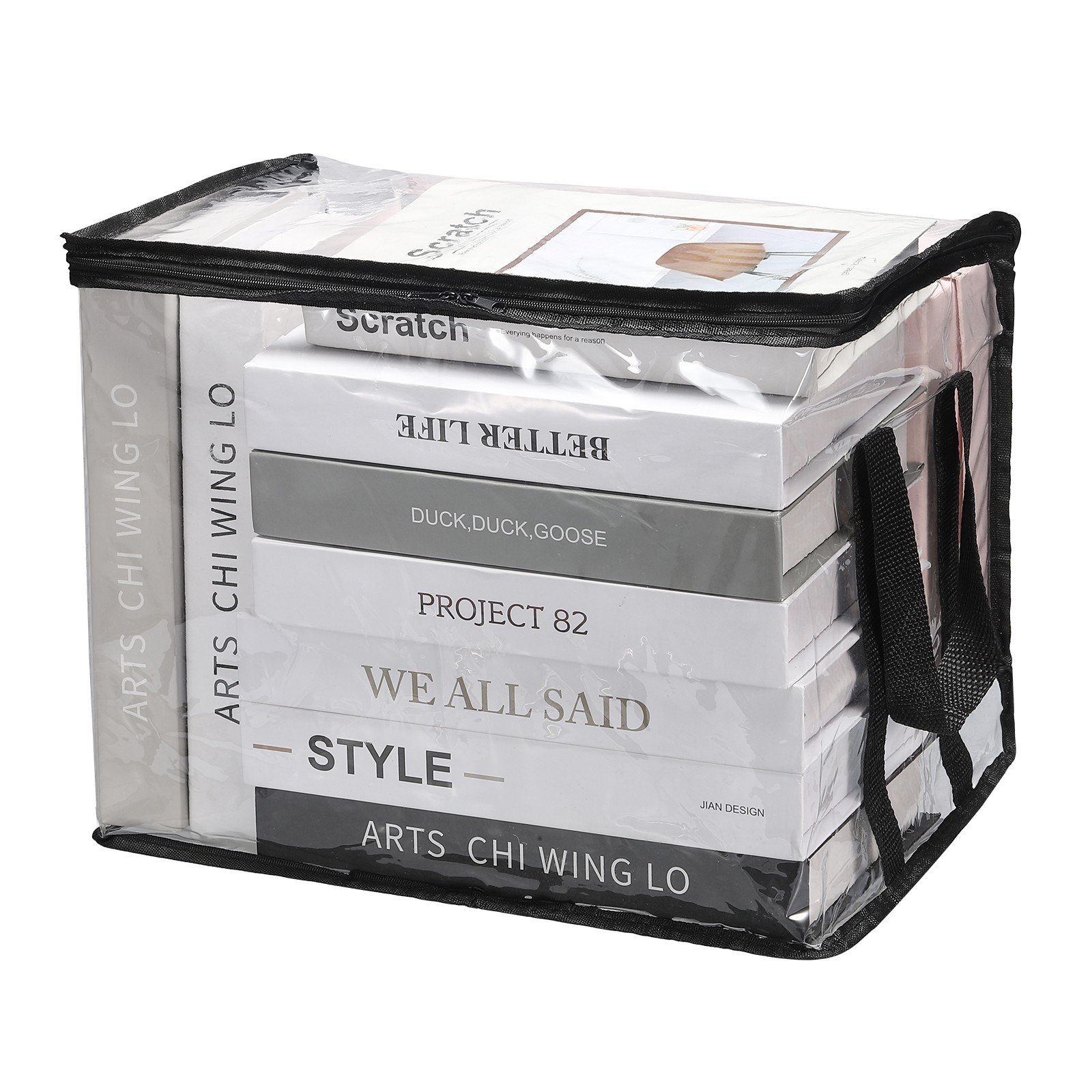 15x9.5x12.6in Clear Storage Bags, Plastic Storage Bags with Zipper,L, Black