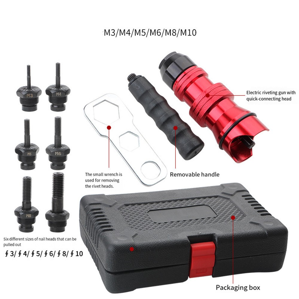 Professional Electric Drill Rivet Rivnut Nut Gun Adapter Insert Tool Kit M3-M10;