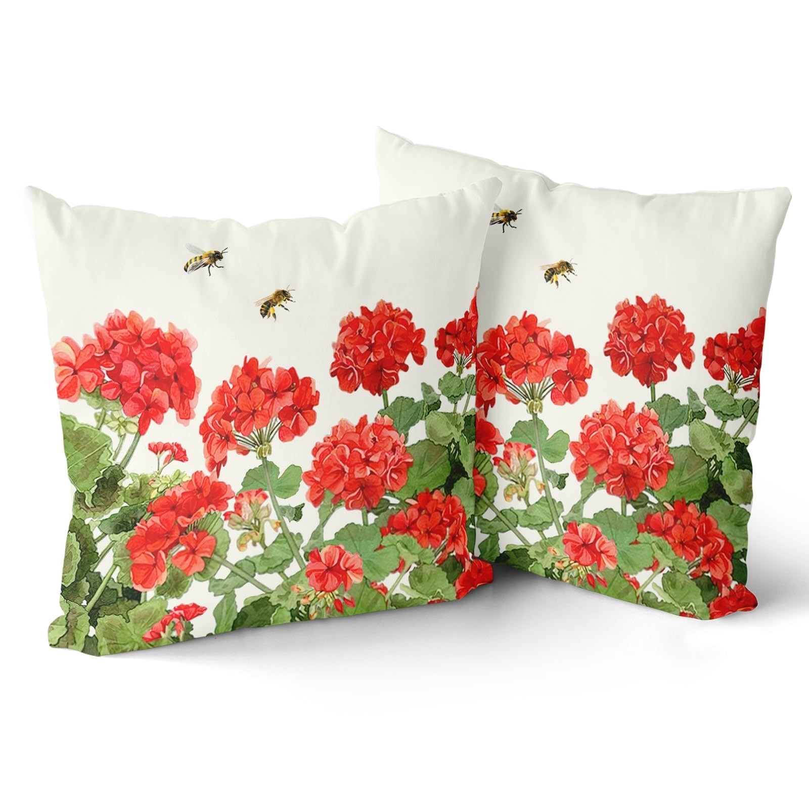 Spring Summer Pillow Covers 18x18 inch Set of 2 Geranium Watercolor Flowers D...
