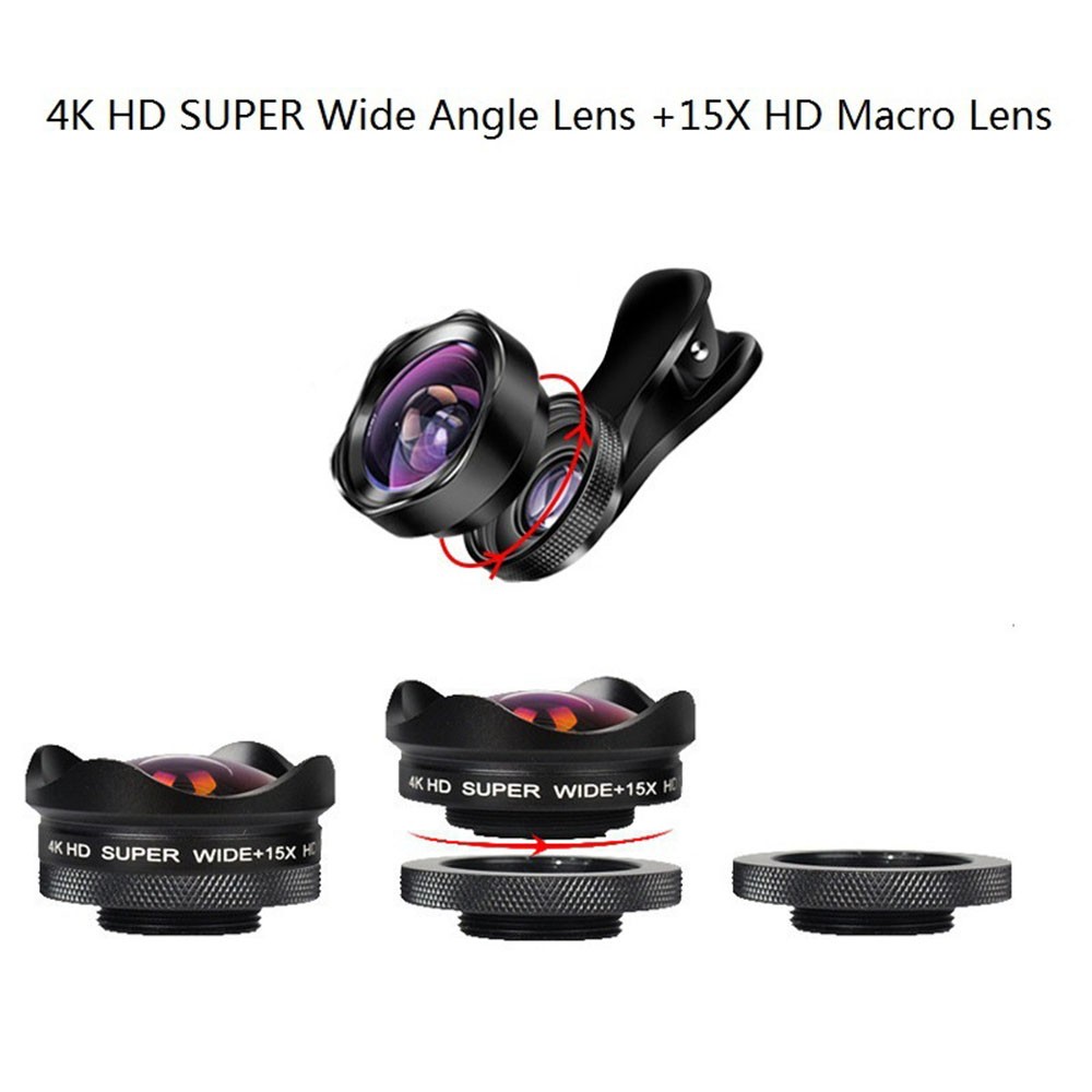 4K Smartphone Camera Lens 0.45X Wide-angle 15X Macro Phone Lens With Universal