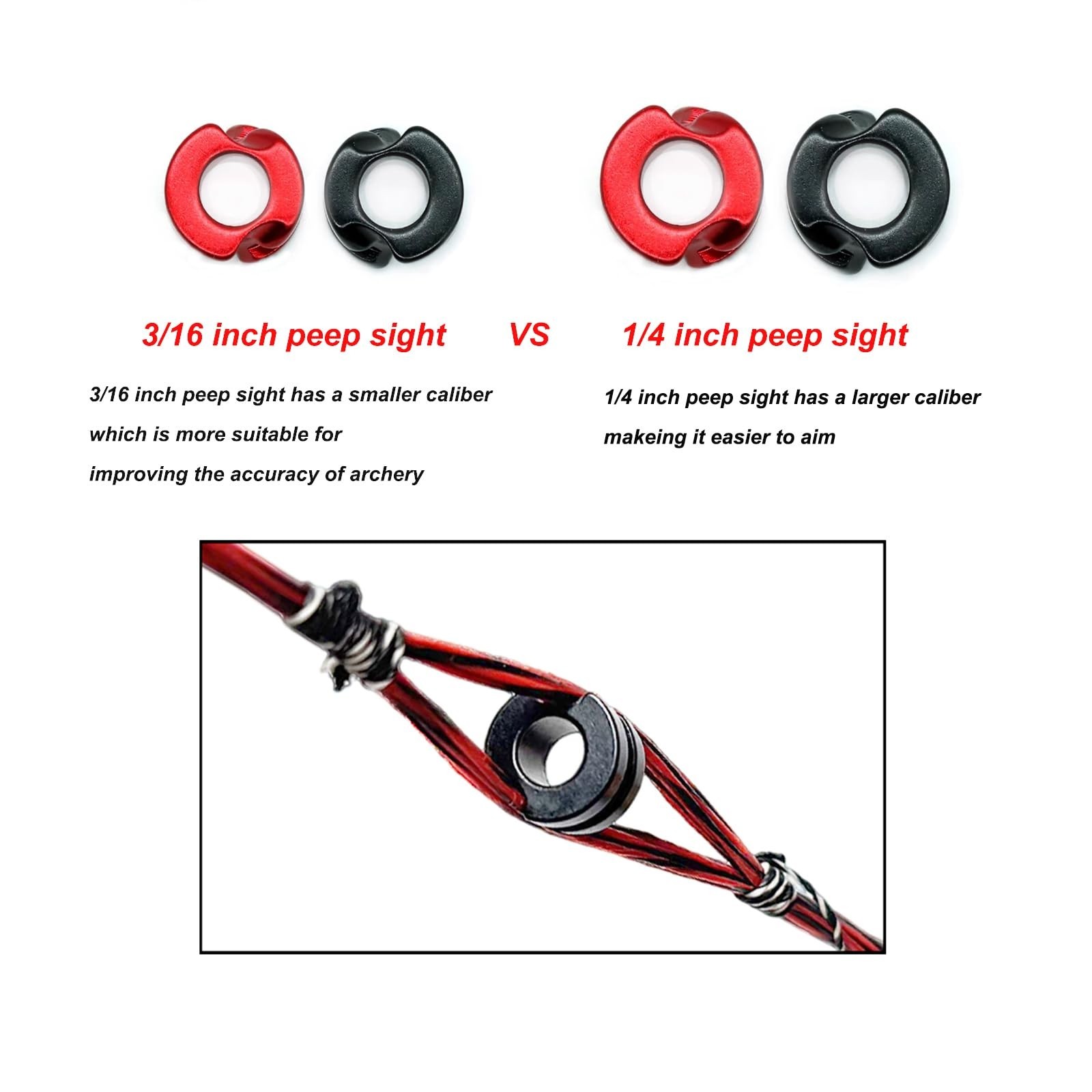 Archery Peep Sight, 1/4" 3/16" Aluminum Peep Sight with Bow String Separator ...