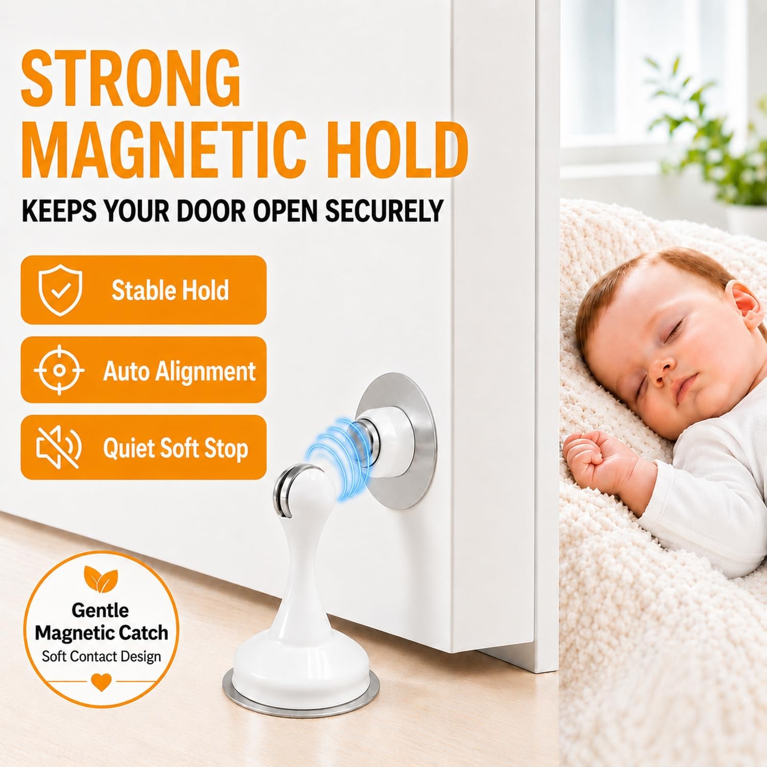 4 Pack White Magnetic Door Stops No Drilling with Adhesive