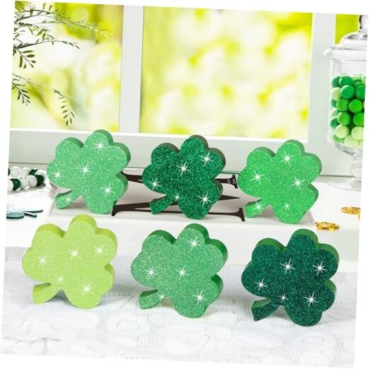 COCHIE St. Patrick's Day Shamrock Decorations, Wooden Saint Glitter Solid