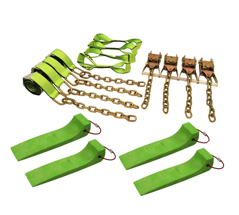 GREEN SKATES & Hi-Viz 8-Point TIE DOWN KIT tow truck Car Carrier Rollback