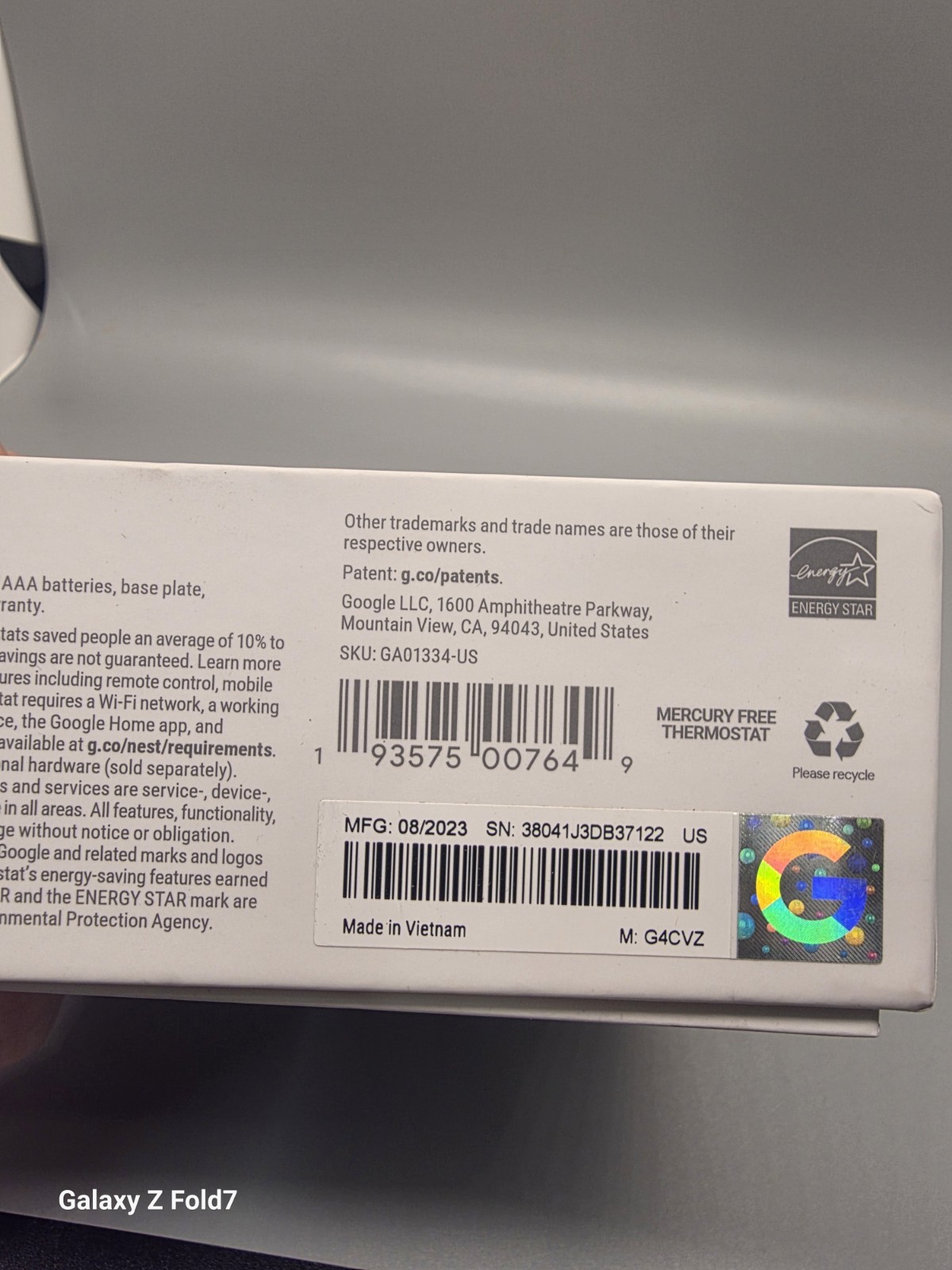 Google Nest Smart Thermostat, Snow - GA01334-US