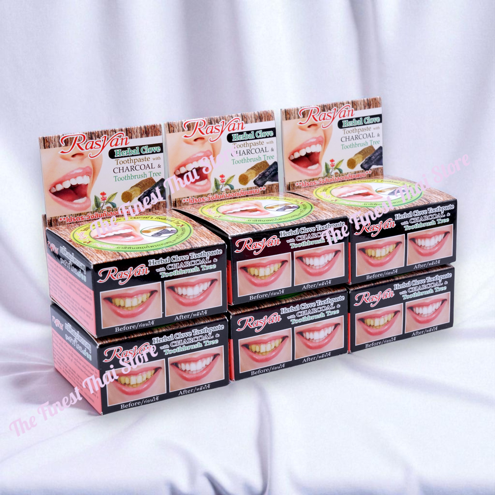 Rasyan Herbal Clove Toothpaste with Charcoal & Toothbrush Tree : 25g pack of 6