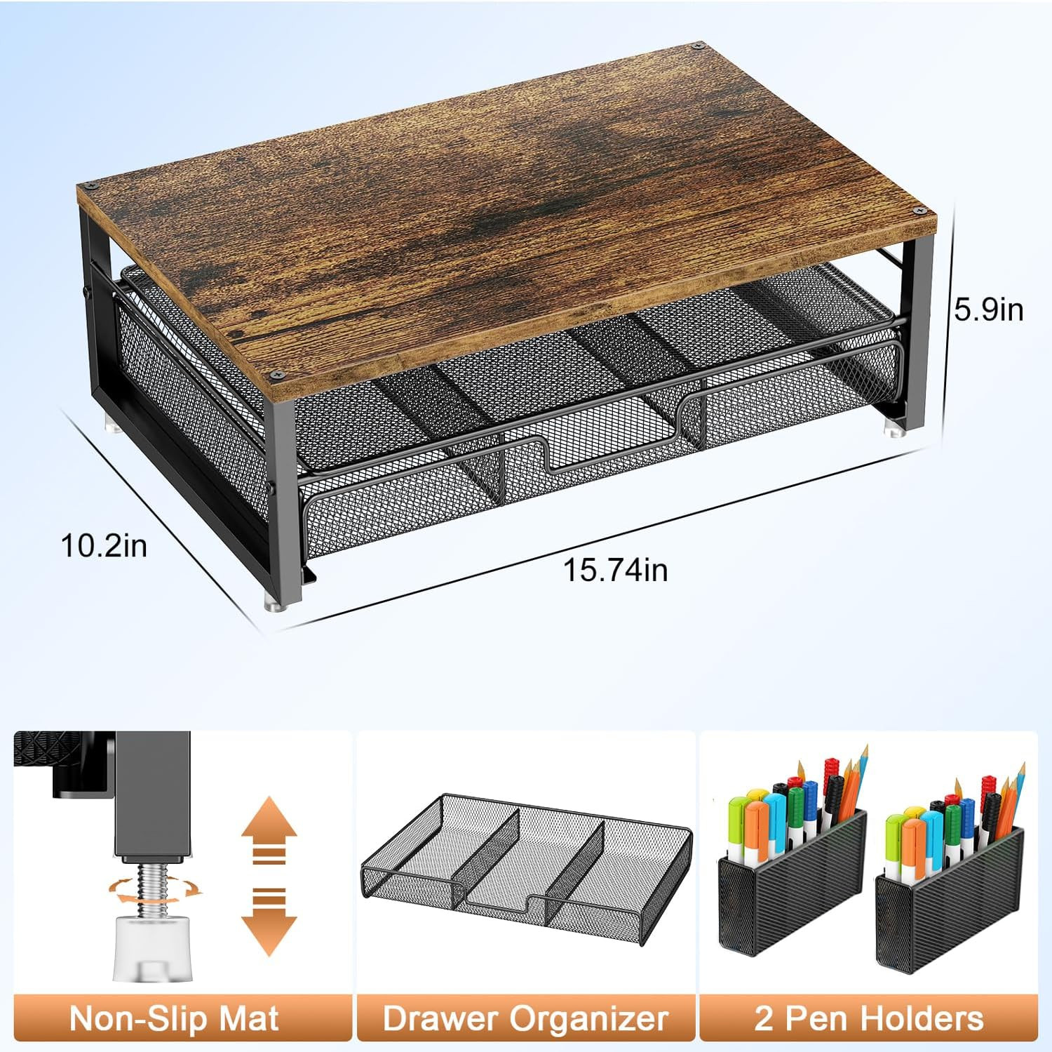 Monitor Stand Riser, Desk Organizer with Drawer and Pen Holder, 2-Tier Comput...