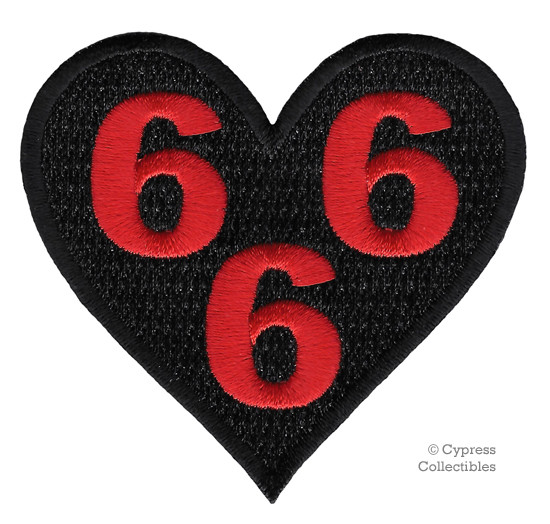 BLACK 666 HEART - IRON-ON PATCH NEW EMBROIDERED DEVIL SATANIC EVIL NUMBER BEAST