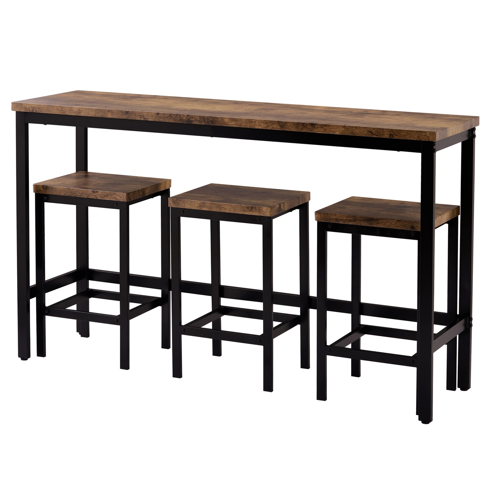 Dining Table Set with 3 Stools Pub Kitchen Set Side Table with Footrest Brown