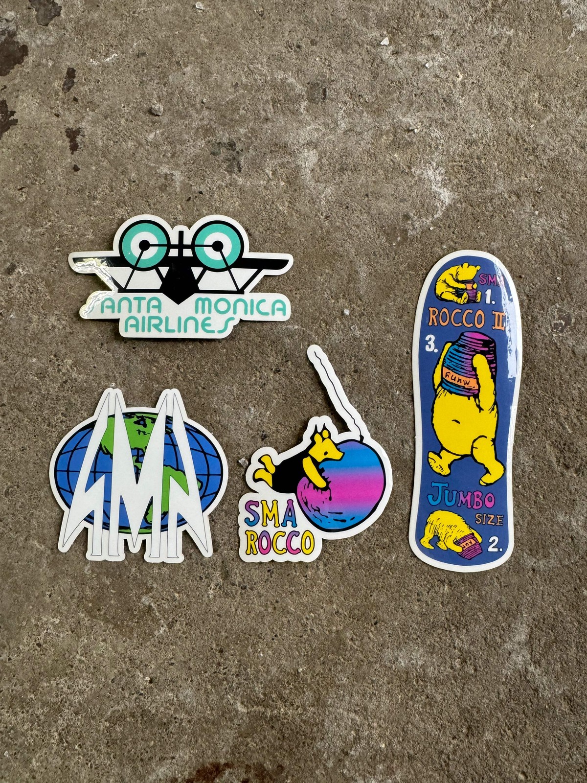 Santa Monica Airlines SMA Steve Rocco skateboard sticker pack of 4. Old school r