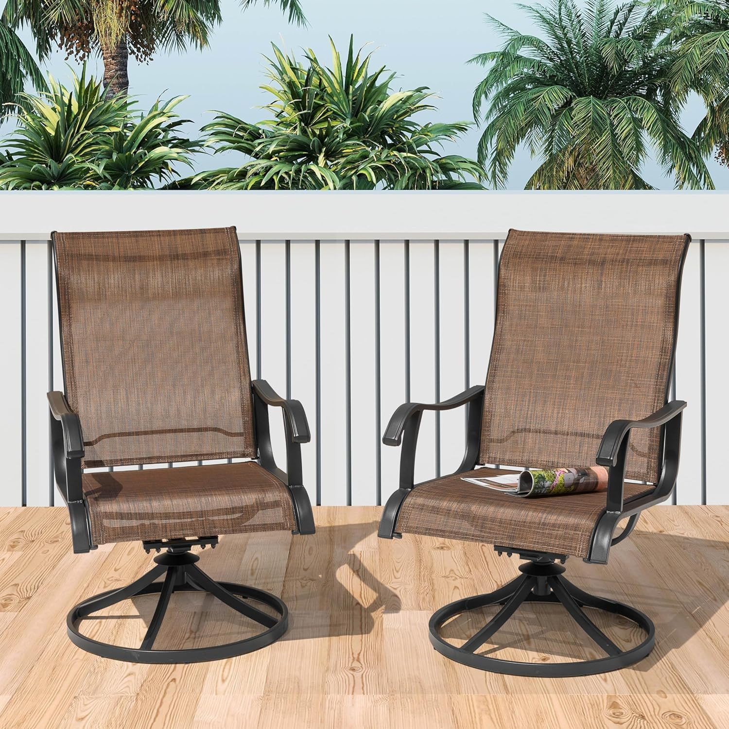 NUU GARDEN Patio Swivel Chair Set of 2, Outdoor Swivel Rocker Dining Chairs with