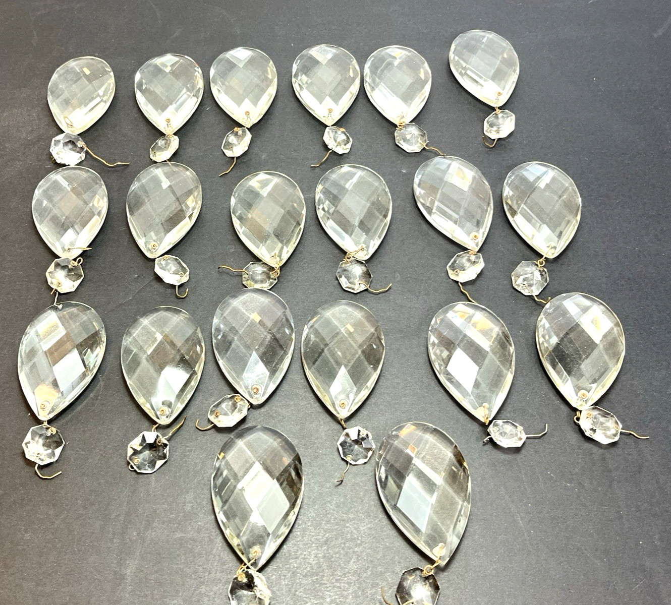 Lot 20 Vintage 2-1/2" Chandelier Crystal Teardrop Prisms Danglers w/ 3/4" Oct.