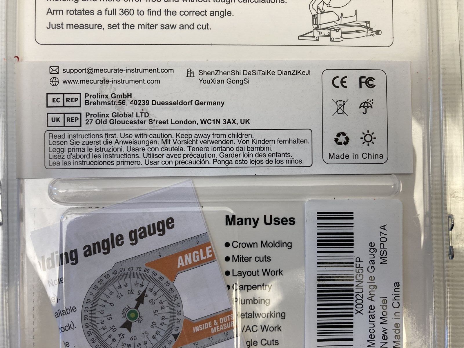 Mecurate Miter Saw Protractor Angle Gauge With Bubble Level New NIB