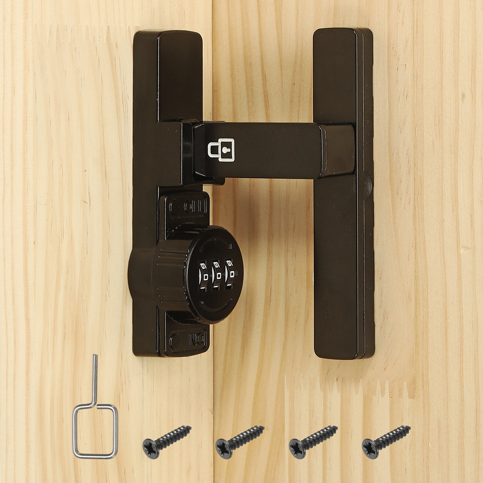 90° Sliding Lock 3 Digit Code for Barn Doors, Black