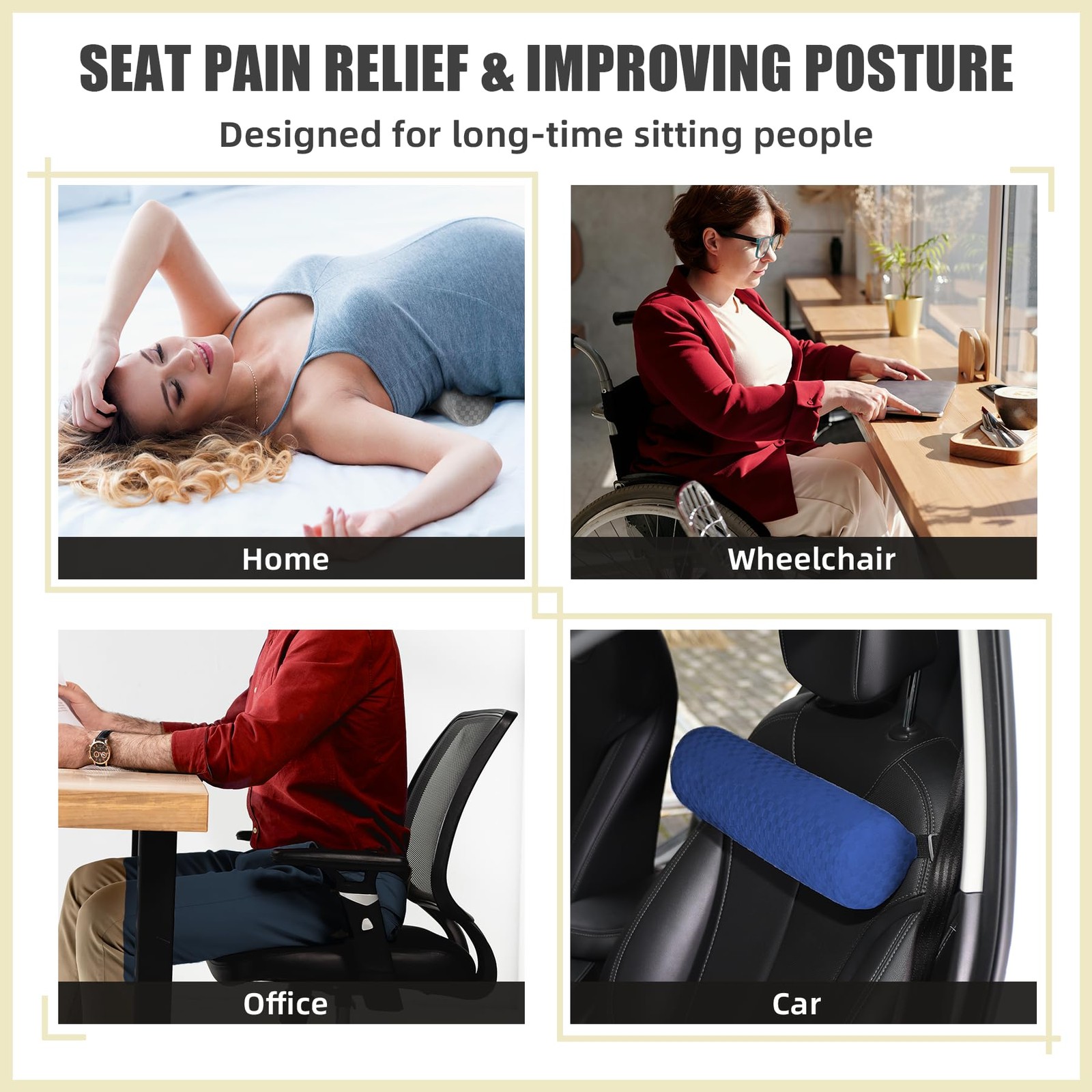 Lumbar Roll Pillow for Lower Back, Support Short-11*4.3'', Dark Blue