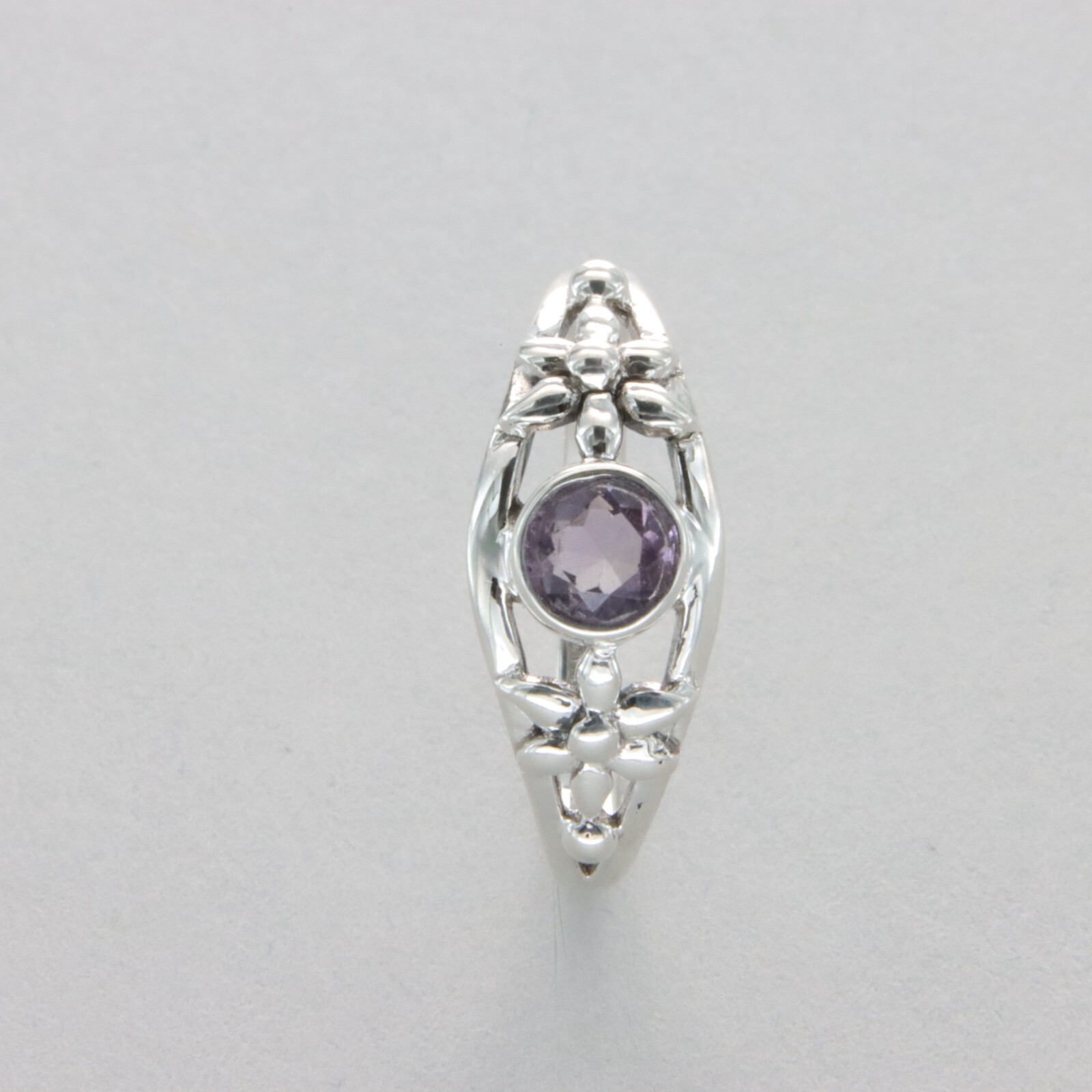 Round AMETHYST Flower Ring Multiple Sizes Natural Stone 925 STERLING SILVER #37e