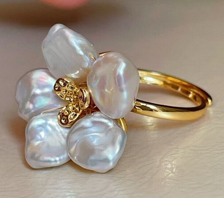 natural baroque  south sea white  Pearl  ring