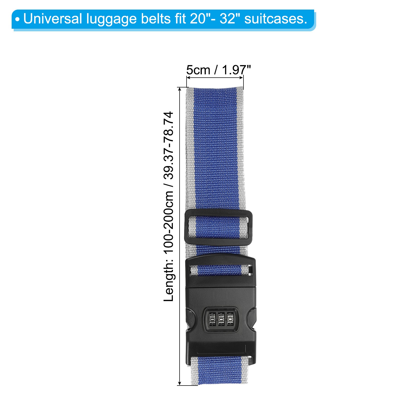 Luggage Straps with Combination Lock TSA Approved Gray Blue