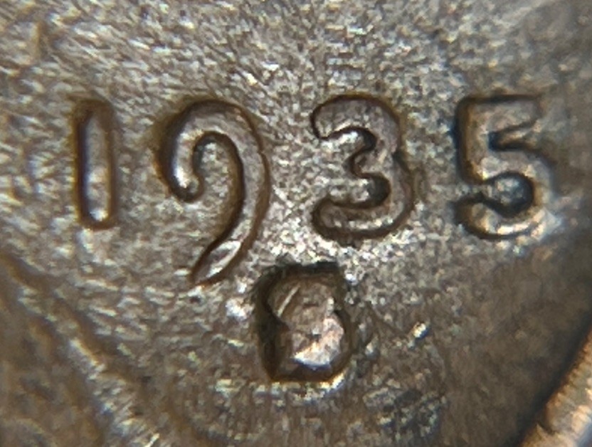 1935 S/S Wheat Penny RPM S Over S Error Repunched Mint Mark