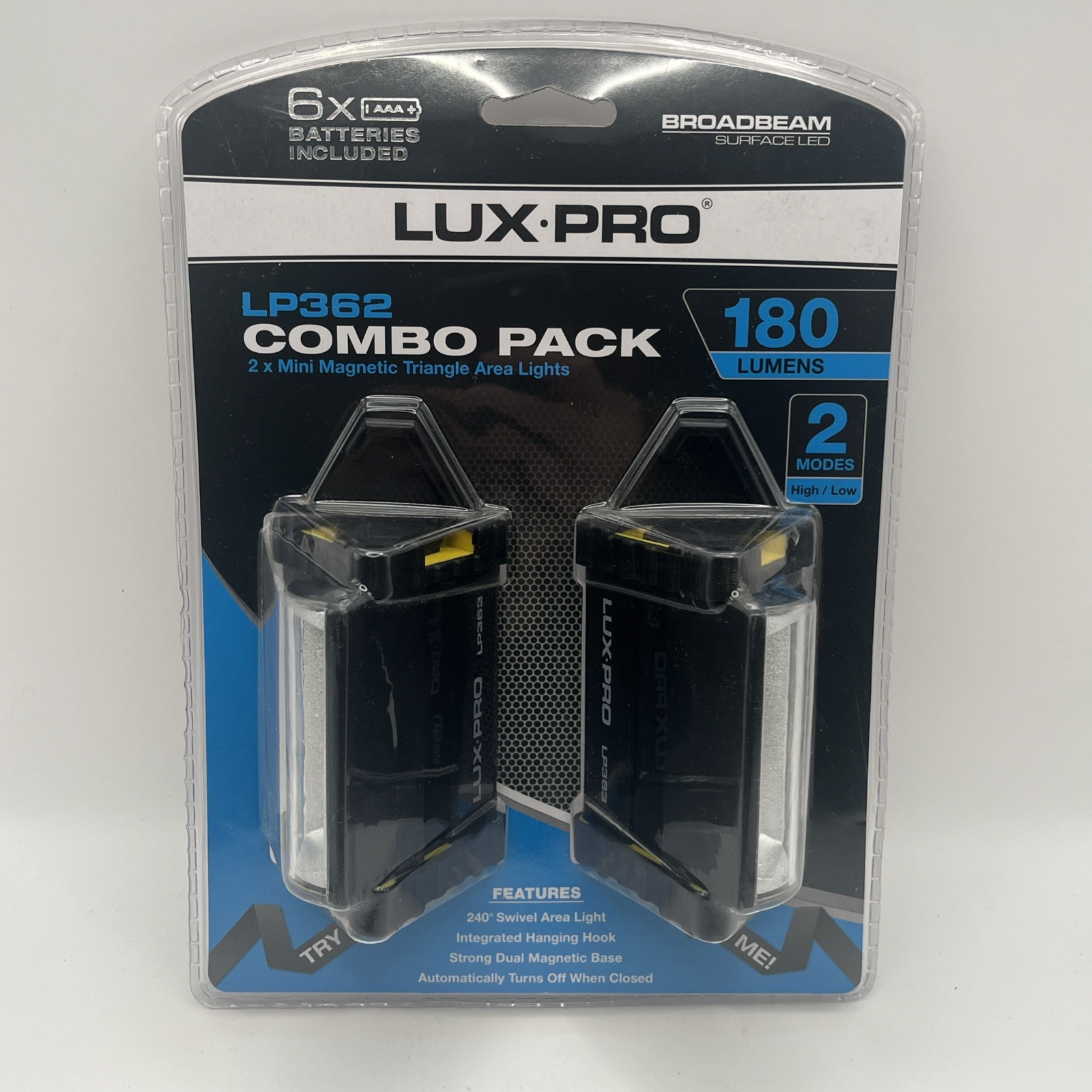 LUXPRO 180 Lumen LED Pivot Work Light 2-Pack LP363, 6 AAA Batteries Included