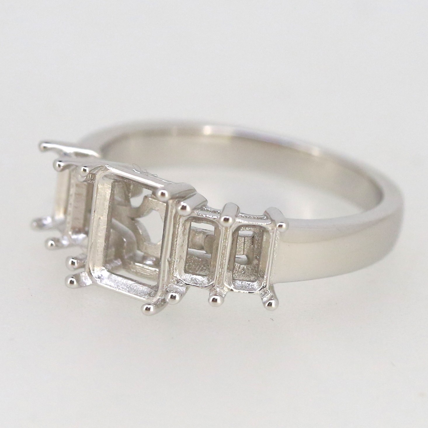 Sterling Silver Semi Mount Ring Setting Emerald OCT 8x6mm OCT 5x3mm