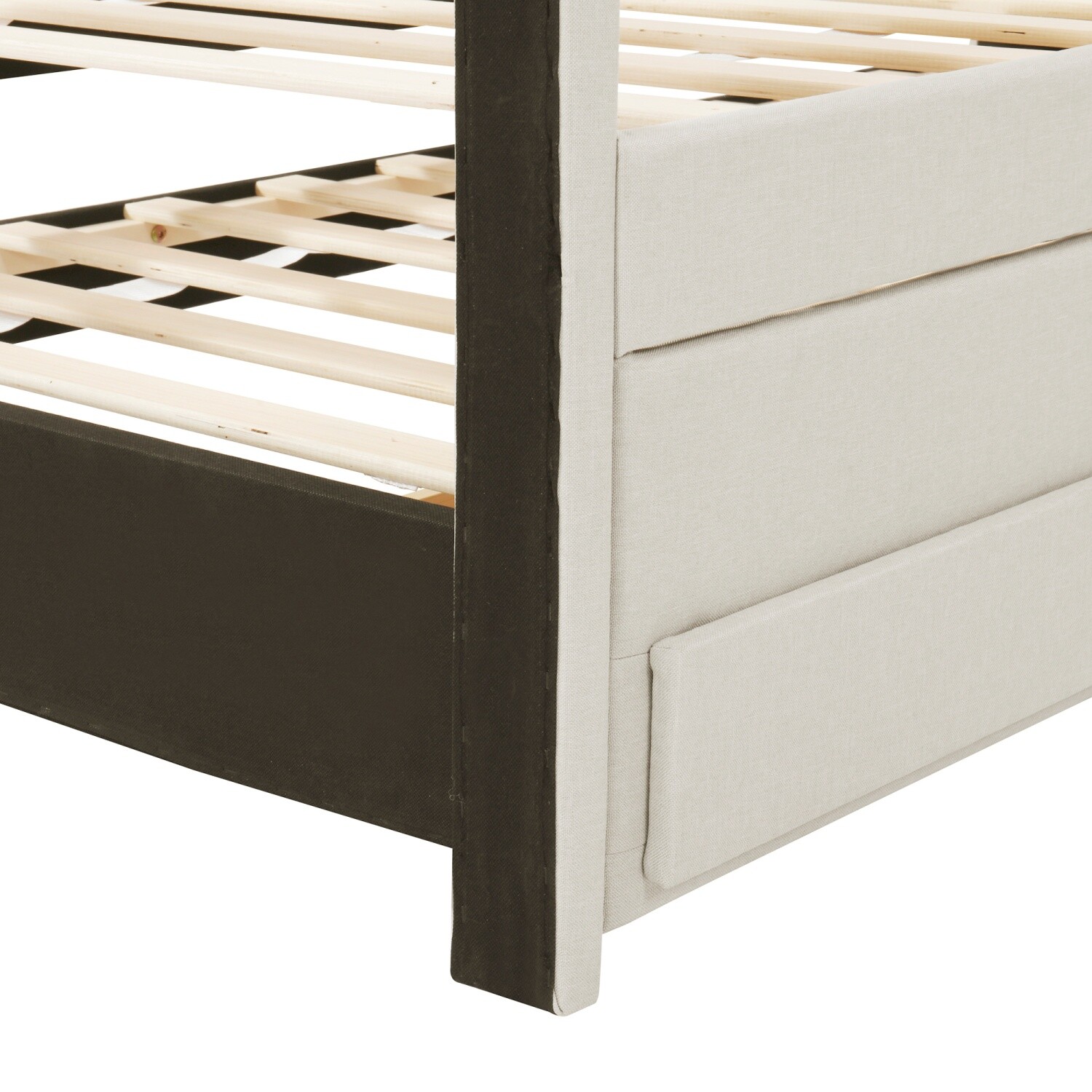 Full Size Bed Frame Upholstered Platform Bed w/ Pull Out Trundle & 3 Drawers
