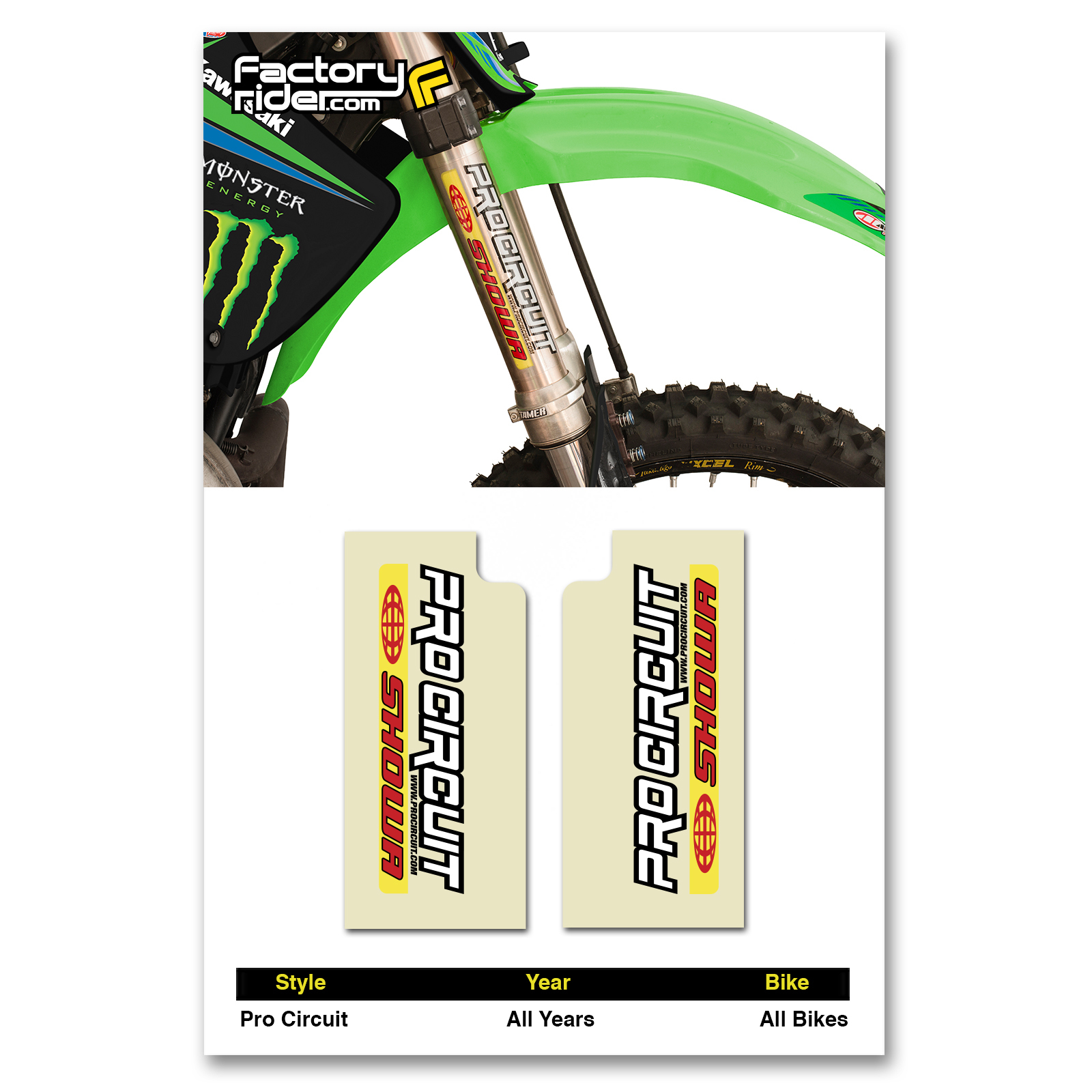 PRO Circuit SHOWA Fork STICKERS MX Dirt Bike GRAPHICS  fit all Motocross Bikes