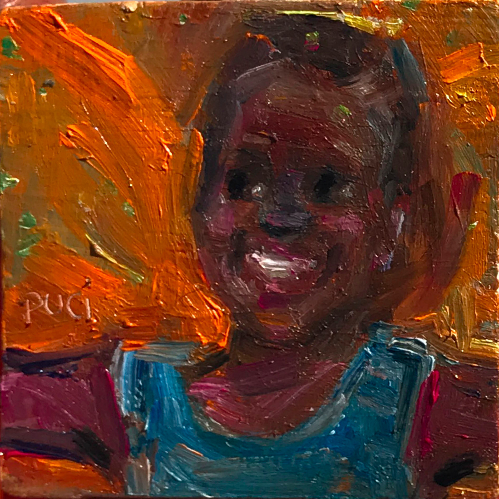 WELCOMING ANGEL original mini Oil Painting by puci 2x2" - happiness heaven art