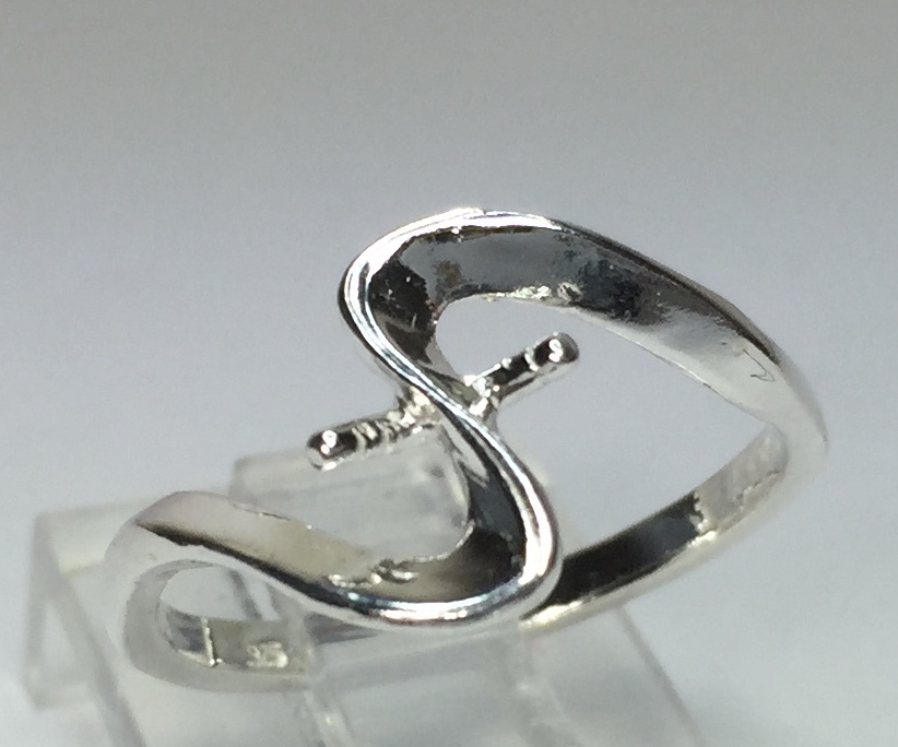 Sterling Silver Ring Setting For (2) 4-6mm Half-Drilled Pearls Size 7