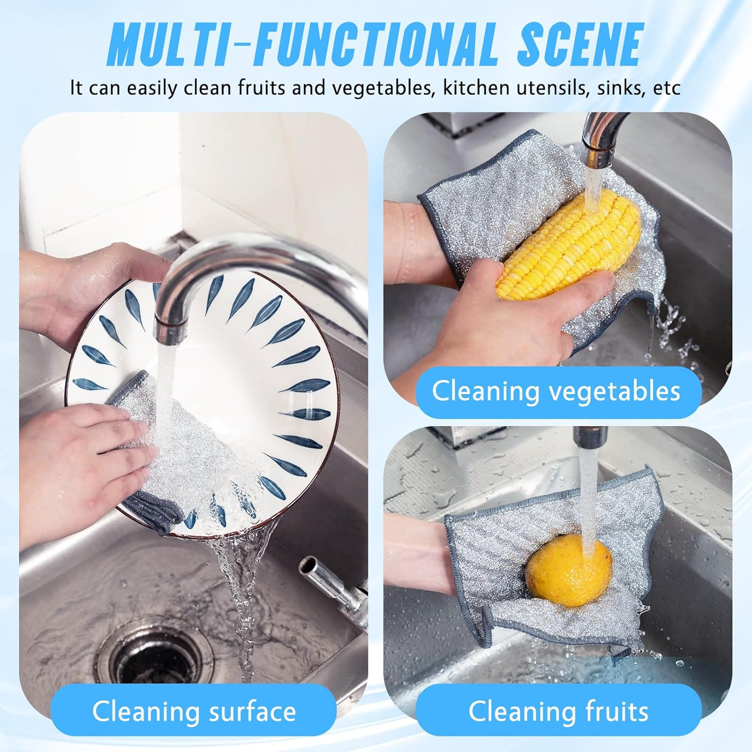 10 PCS Four-Layer Non-Scratch Multipurpose Steel Wire Dishcloths - Reusable Quic