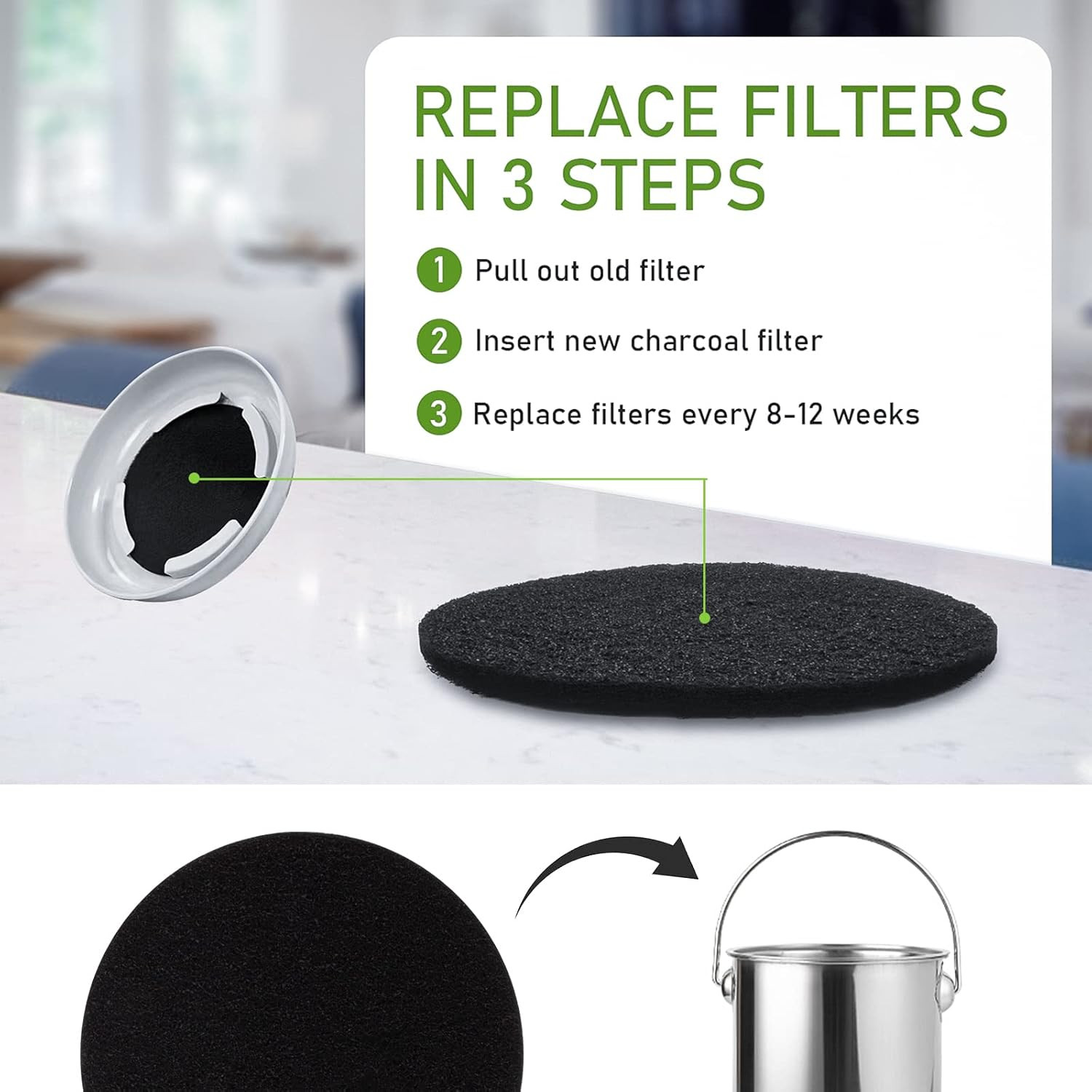 Kitchen Compost Bin Charcoal Filter Replacements, Compost Pail Carbon Filters