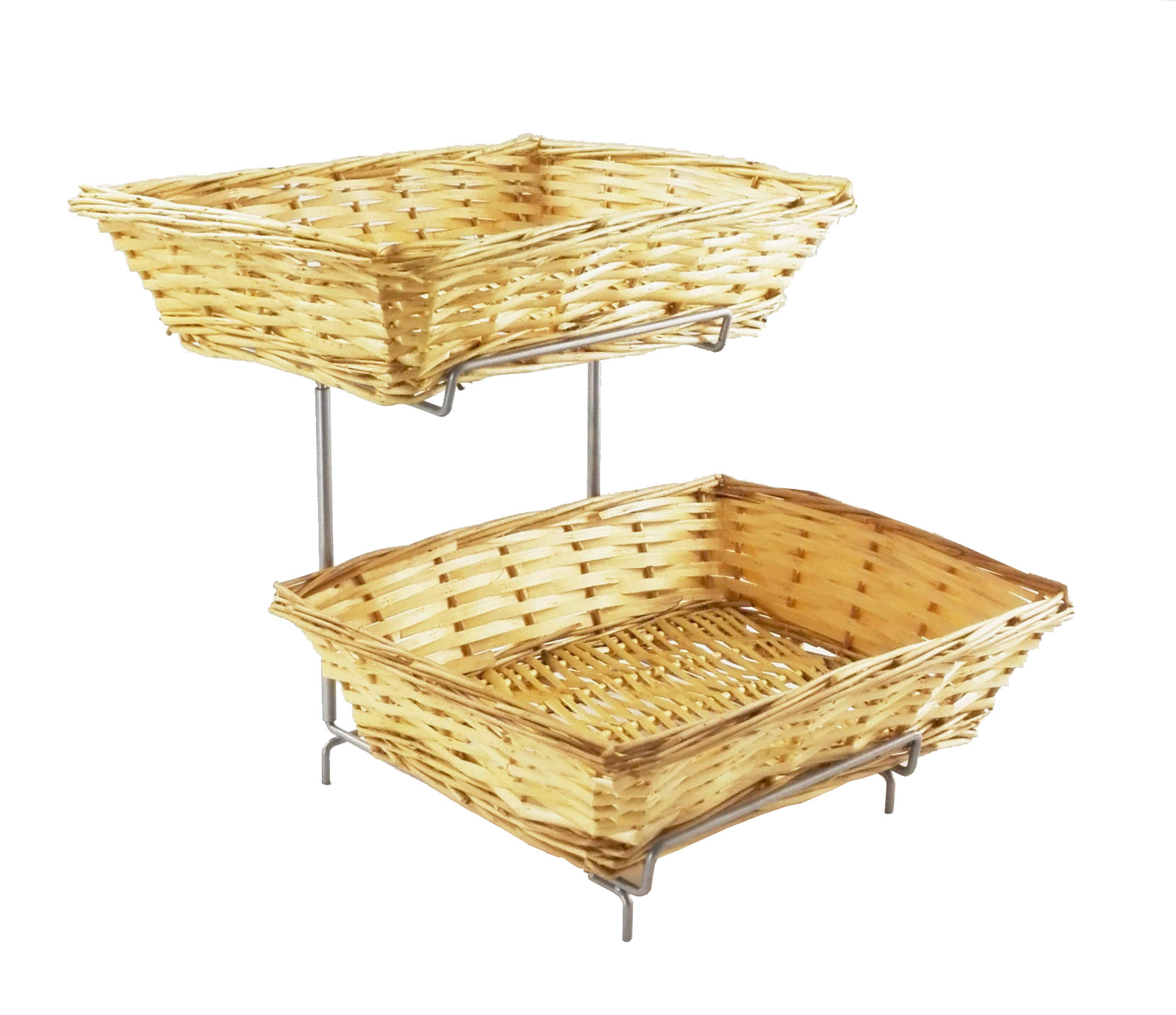 7.8X19X13" Two-tier Display Rack for Counters w/ 2 Wicker Baskets Retail Display