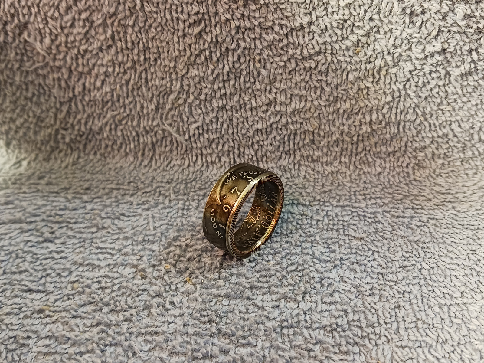 1973  Kennedy Half Dollars  size 10 1/2  coin ring  handmade mixed metals