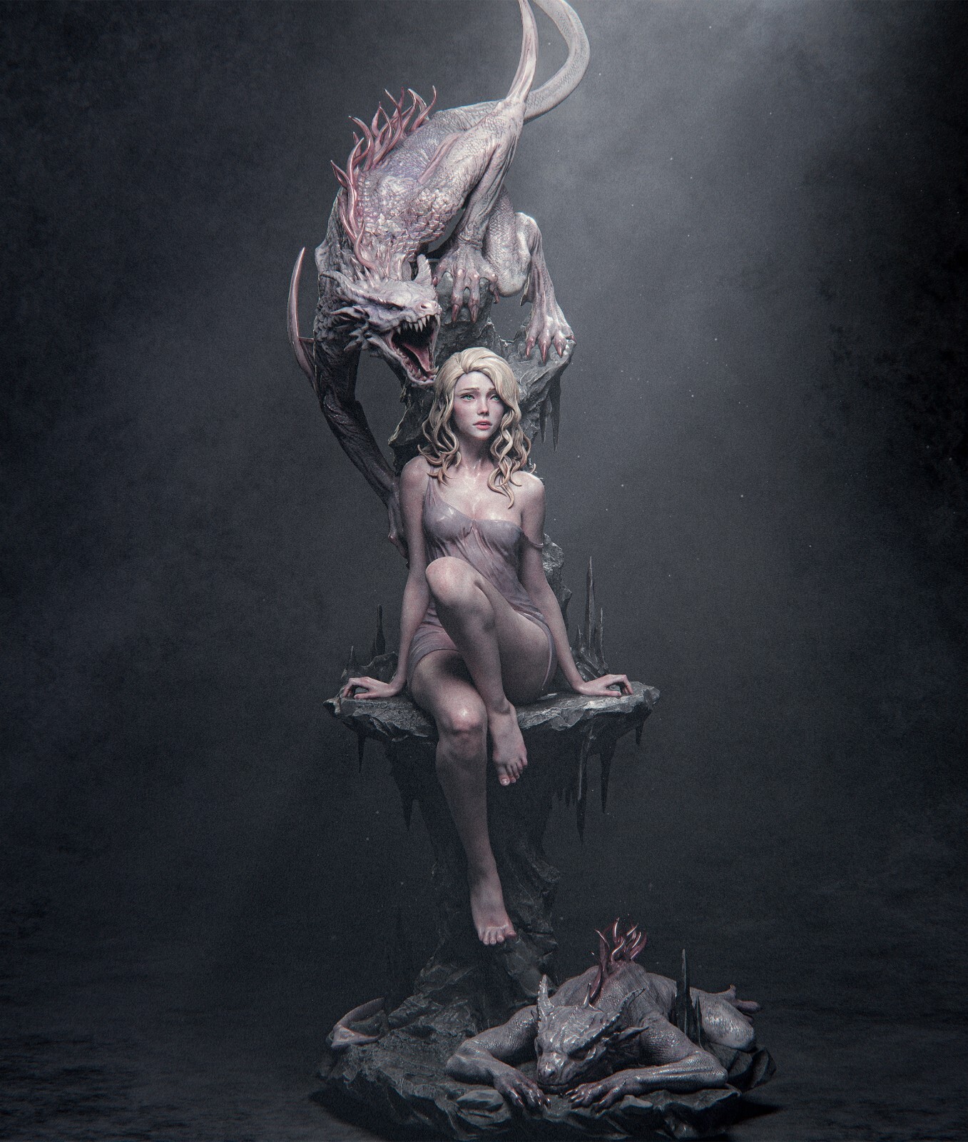 Elegy of the Wyrm (1) Unpainted 1/12 3D Printed resin model kit and base ca3d