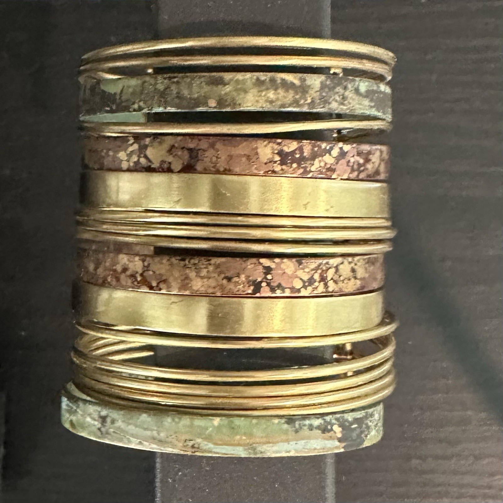 Brass Copper Multicolor Bangle Cuff Bracelet Greenish And Brown