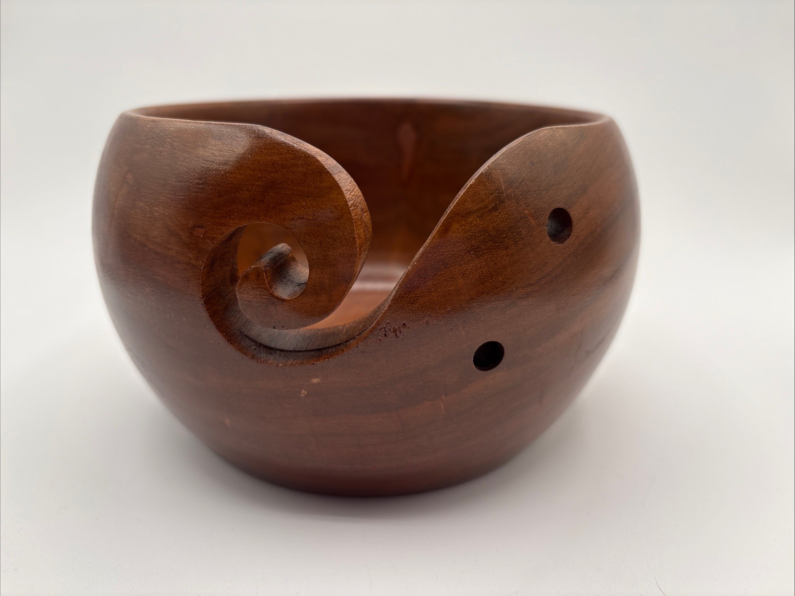 Wooden Yarn Bowl Holder Knitting Crochet Arts & Crafts Wool Storage w/ Holes 5"