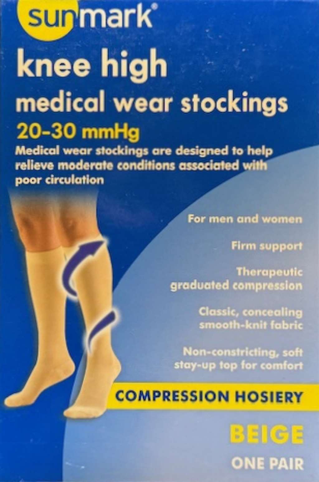 Sunmark Knee High, Medical Wear Stockings, 20-30mmHg (Size; L) Beige