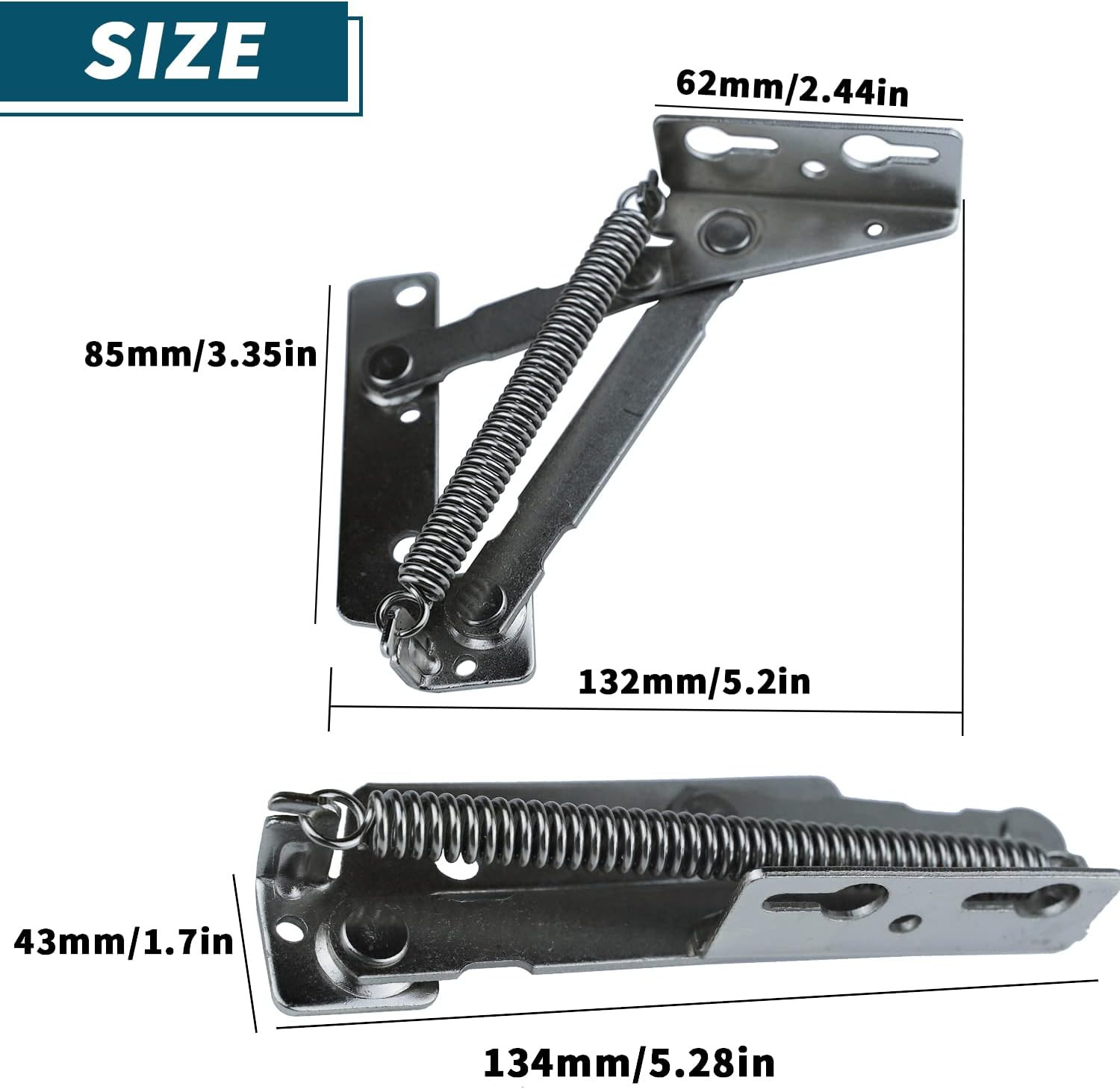 80 Degree Bench Seat Hinge - 1 Pair Steel Cabinet Door Hinge for Toy Box Chest,