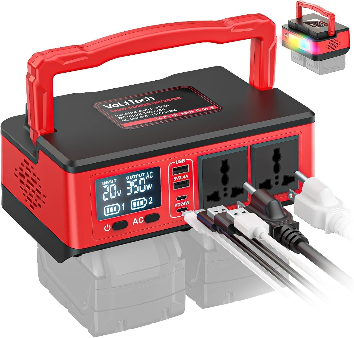 350W Power Inverter Compatible with Milwaukee: VoLtTech Portable Battery Adapter