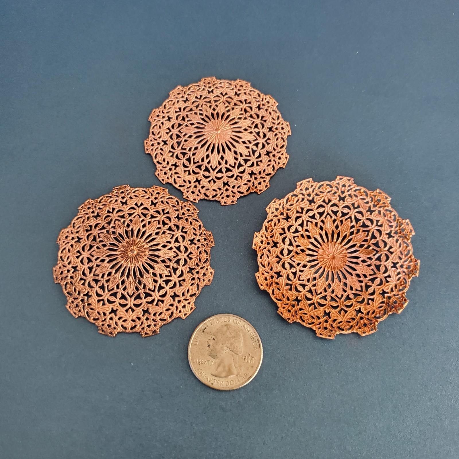 3 pcs Rose Tone Solid  Filigree Jwelry Findings Stampings Embellishmen crafs