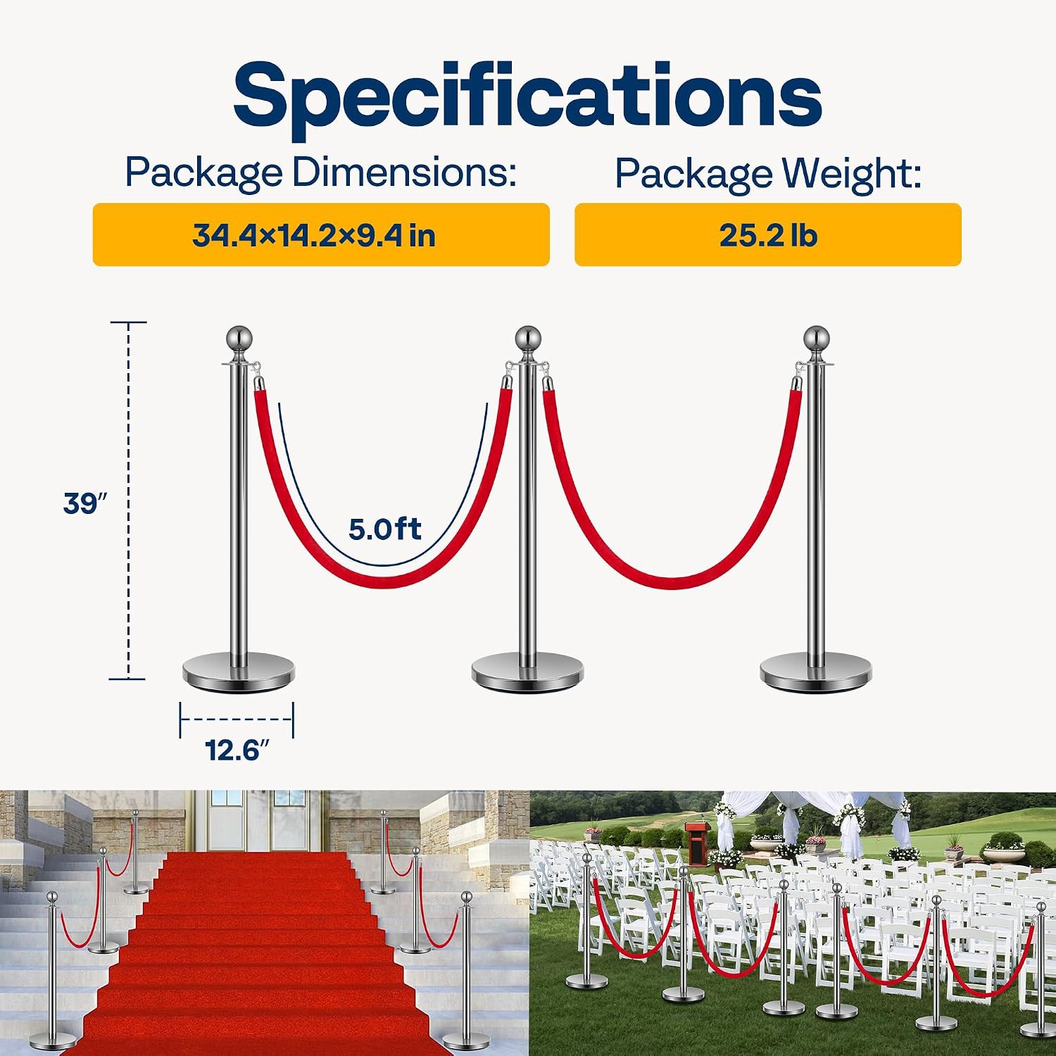 6PCS Stanchion Post Set with 4 Velvet Ropes Crowd Control Barriers Queue Posts