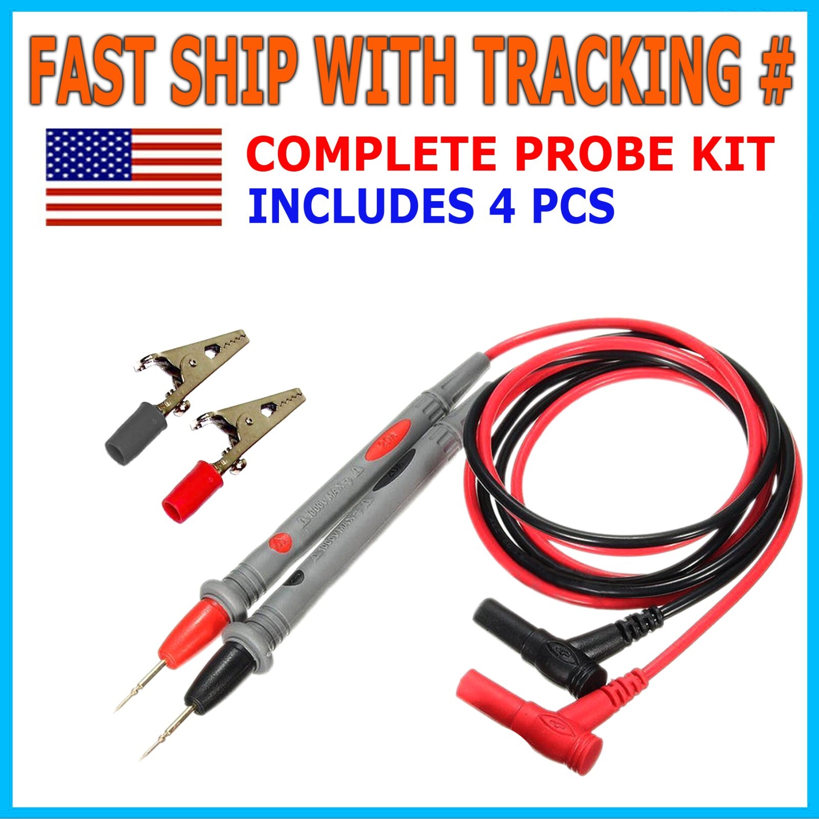 1Pair of Multimeter Voltmeter Test Probe Leads for Meter Electrical 1000V