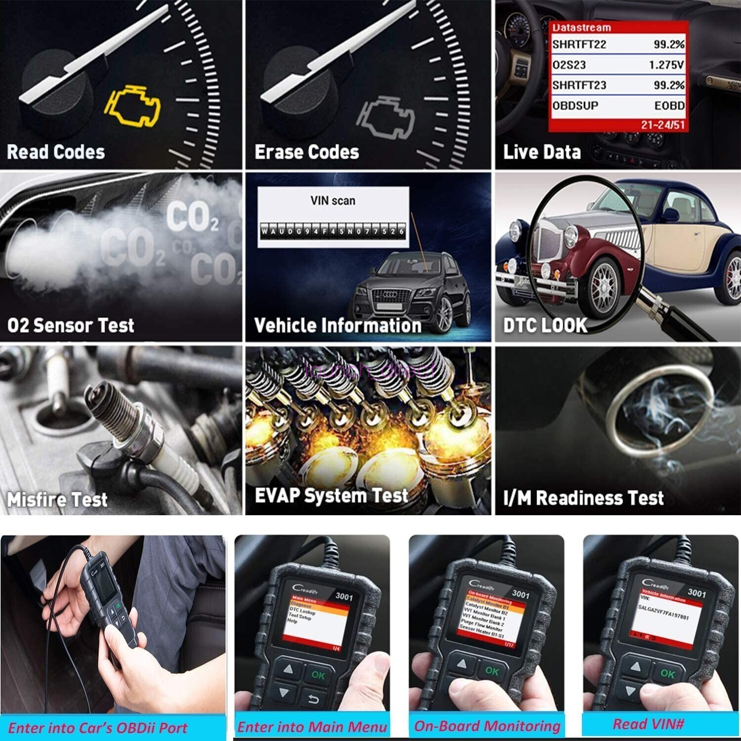 LAUNCH CR3001 OBD2 Scanner Code Reader Check Engine Light Auto Diagnostic Tool**