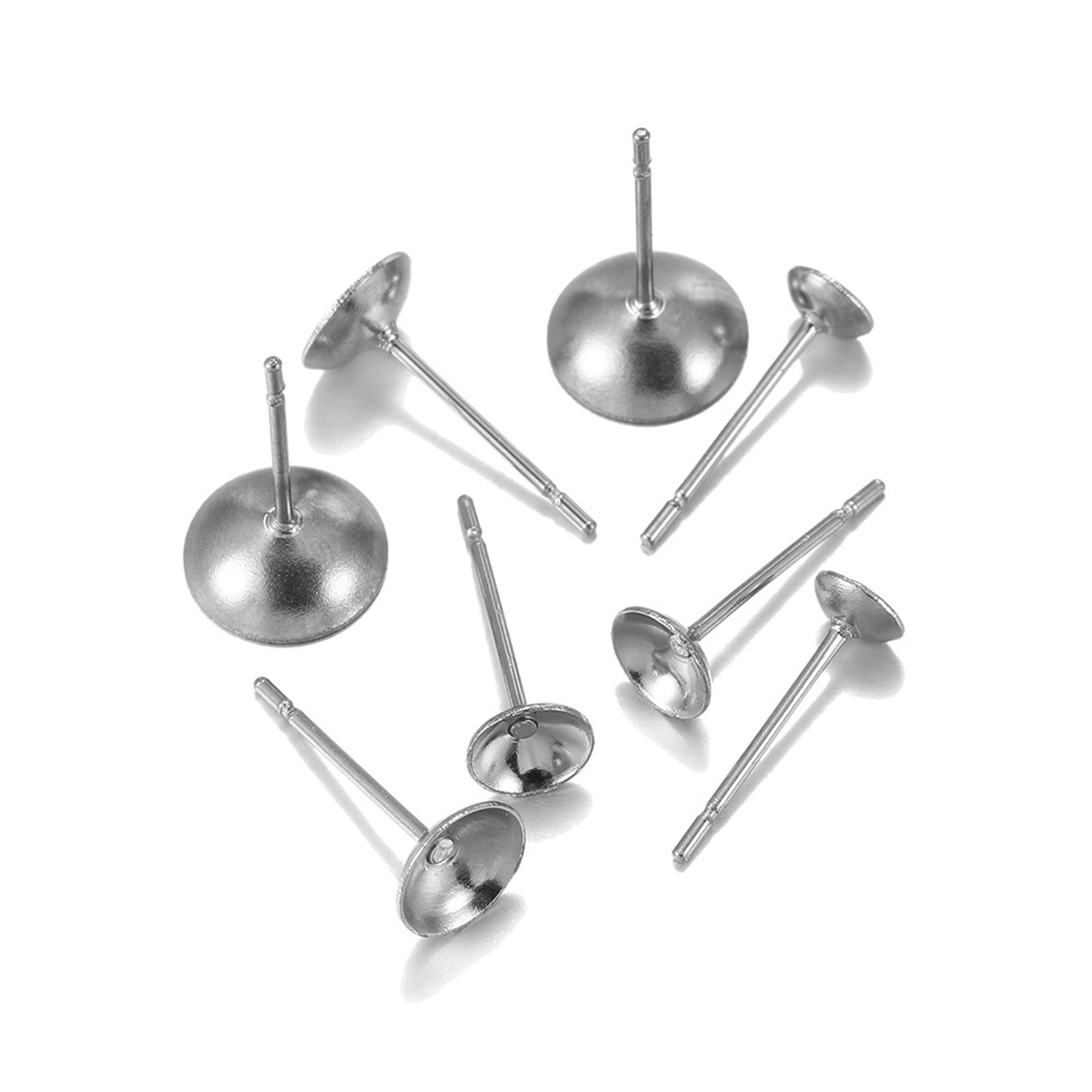 100 pcs Stainless Steel Blank Cup 4mm-6mm Peg Post Earring Stud Ear with Stopper