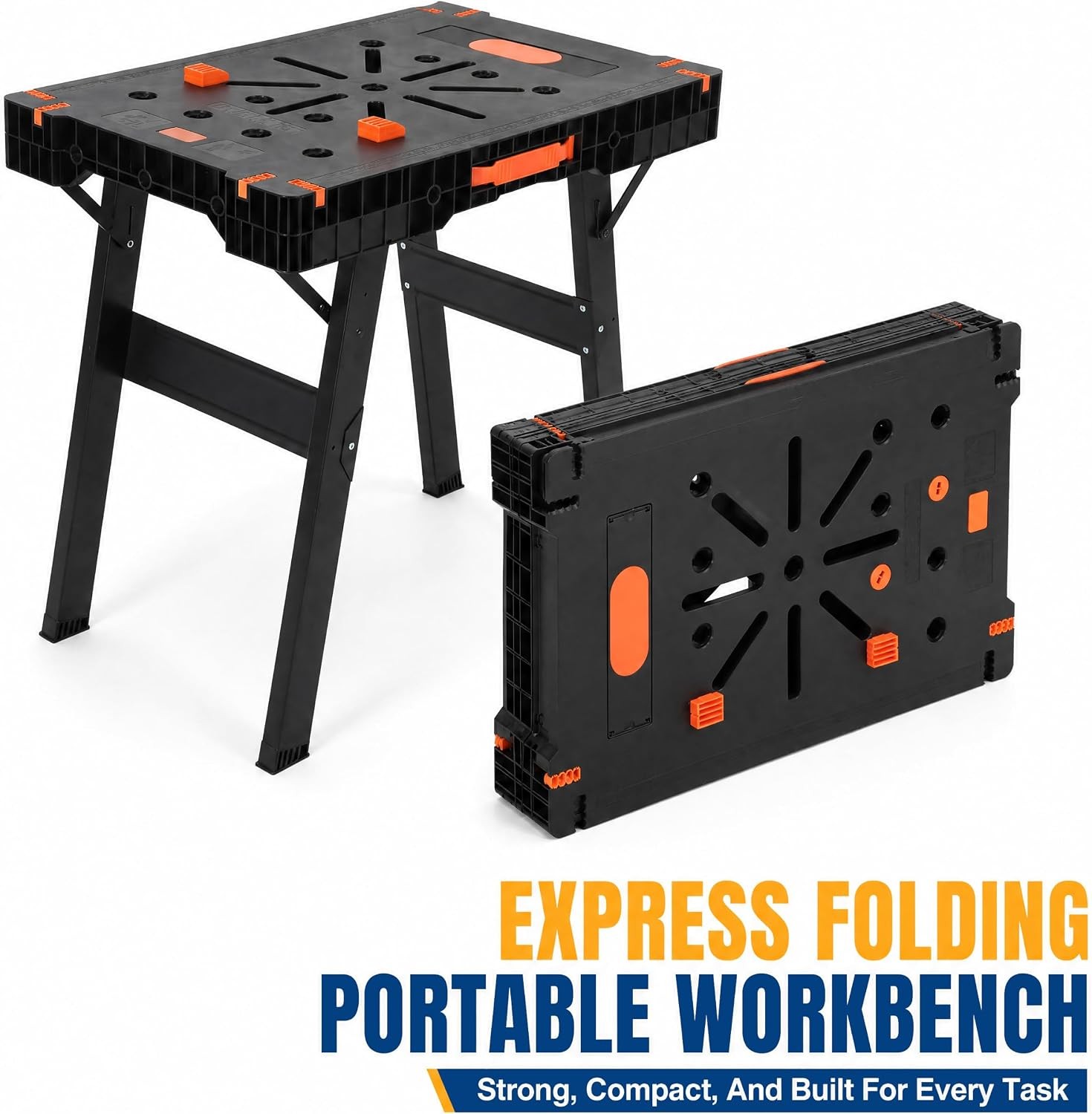 2-in-1 Folding Work Table & Sawhorse, Portable Workbench w/ 300Lbs Load Capacity