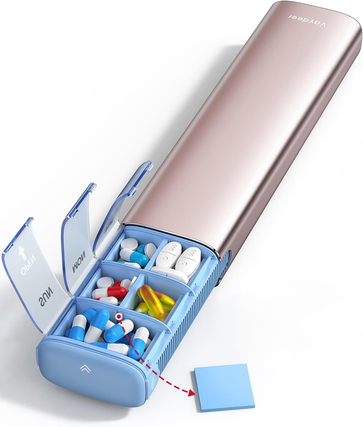 7 Day Weekly Pill Organizer (Support 2 Times a Day), Metal Travel Pill Case, ...