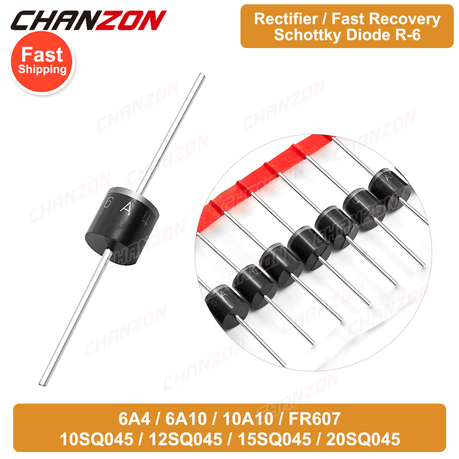 20pcs 6A/6A10/10A10 R-6 Schottky Barrier Fast Recovery Rectifier Diode 45V 1000V
