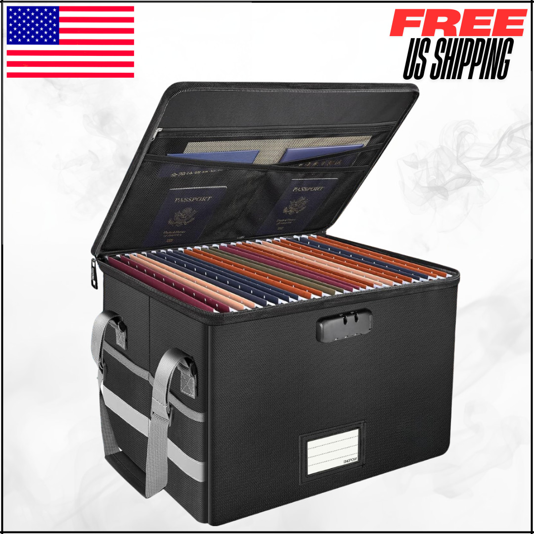 Fireproof Document File Box W/ Lock Organizer Storage Cabinet Safe Black