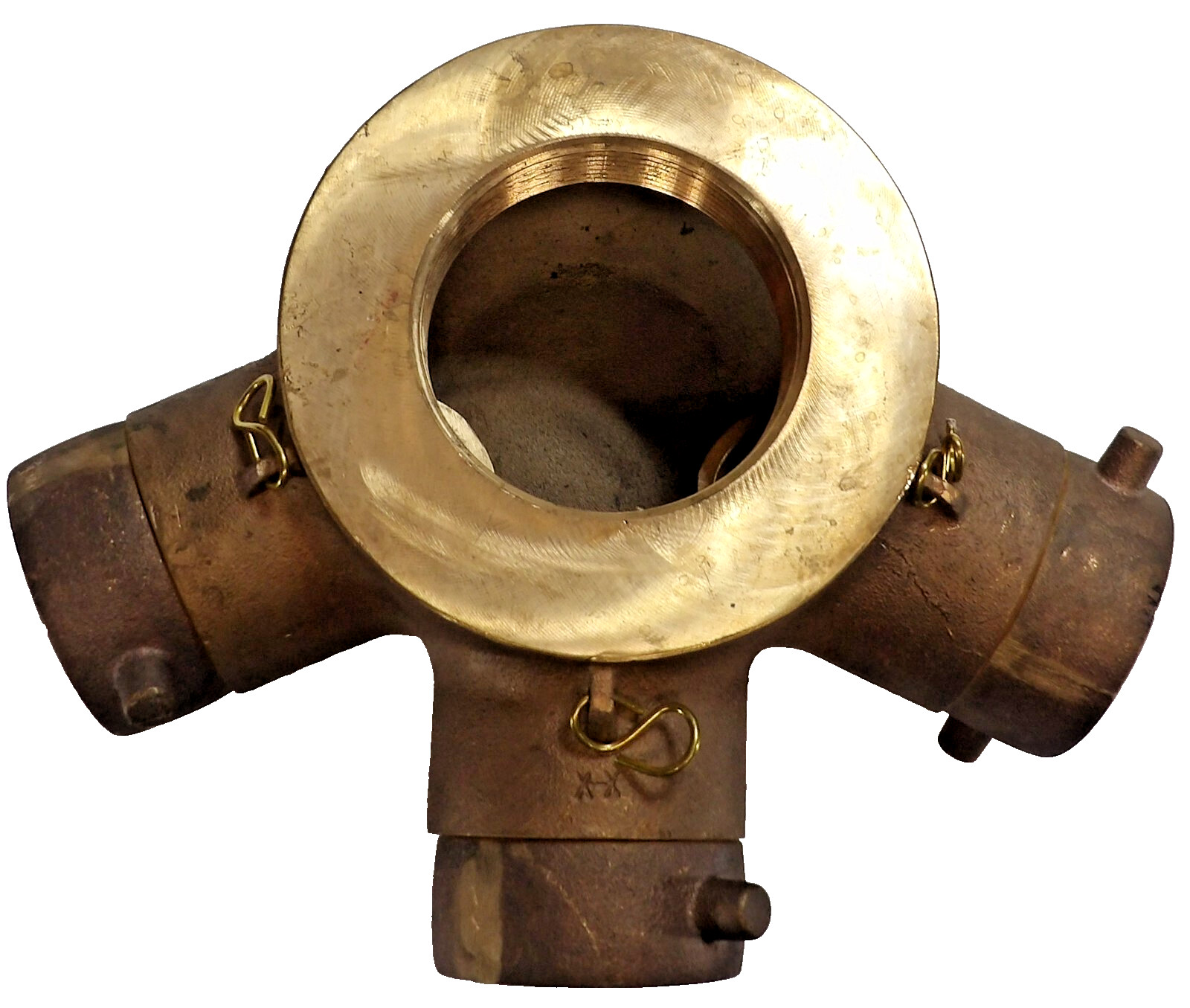Cast Brass 4" x 3" Triple Clapper Fire Hydrant Splitter FDC Siamese Connection